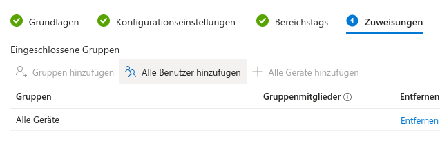 Intune - Zuweisung der Richtlinie