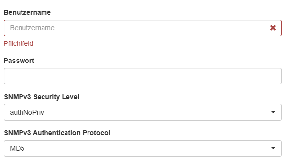 Daten für Authentifizierung bei SNMPv3 authNoPriv Variante