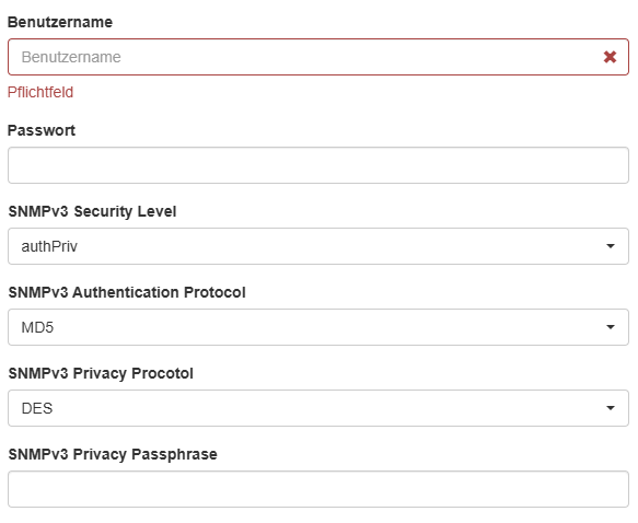Daten für Authentifizierung bei SNMPv3 authPriv Variante