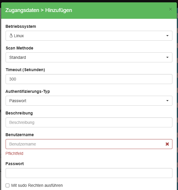 Dialog zur Eingabe von Zugangsdaten für Linux