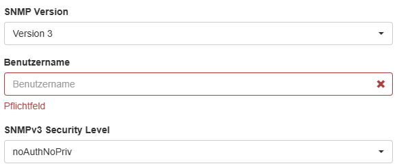 Angabe von Benutzername und Security Level bei SNMPv3