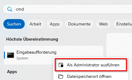 Eingabeaufforderung als Administrator ausführen