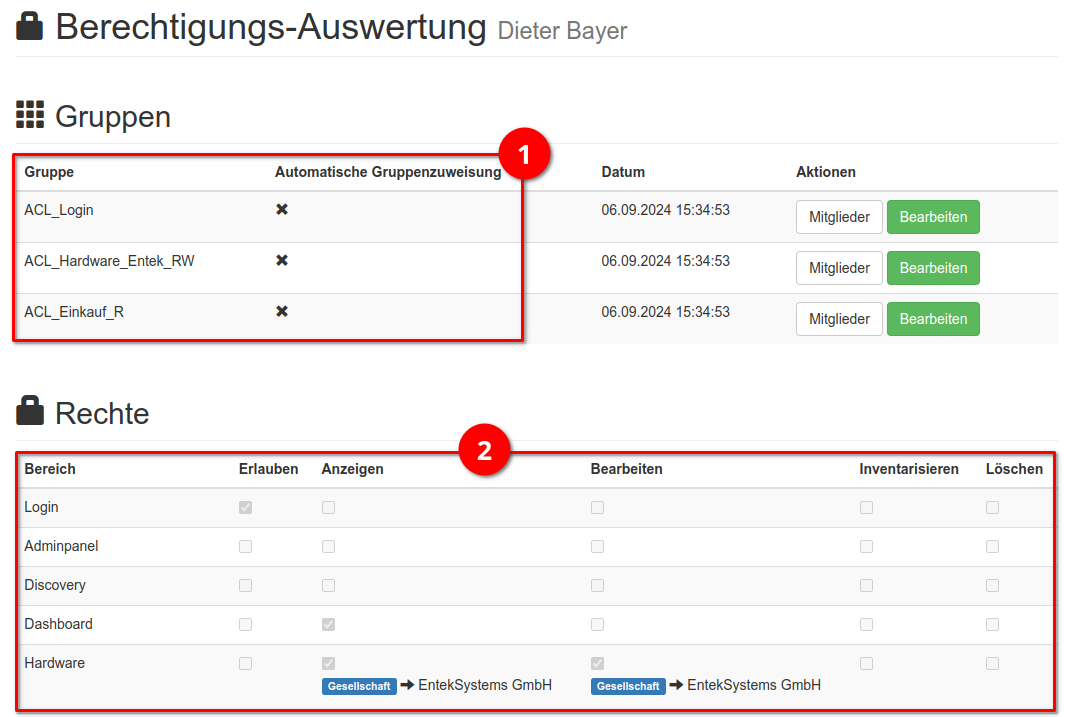 Auswertung der effektiven Berechtigungen