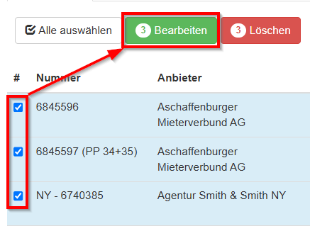 Auswahl der Verträge