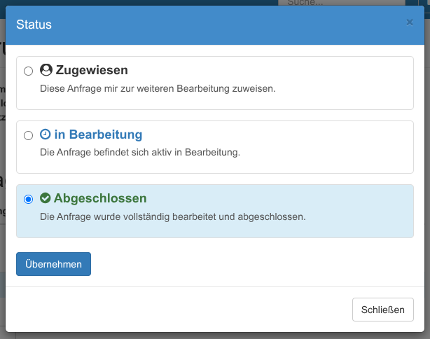 Festlegen des neuen Status
