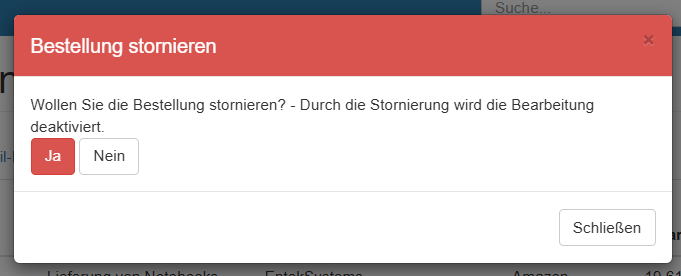 Bestätigung einer Bestell-Stornierung