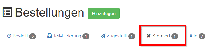Übersicht stornierte Bestellungen
