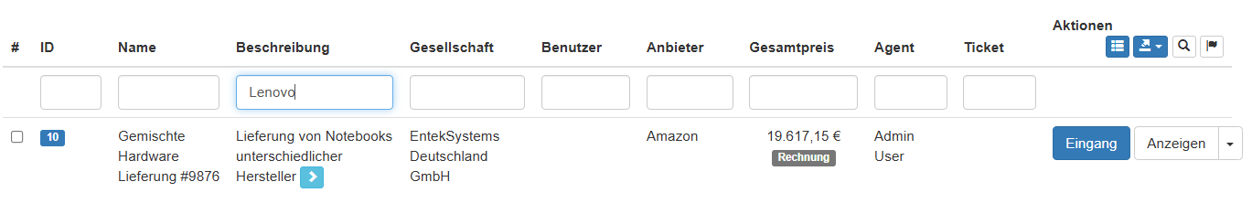 Suche nach Bestellungs-Positionen