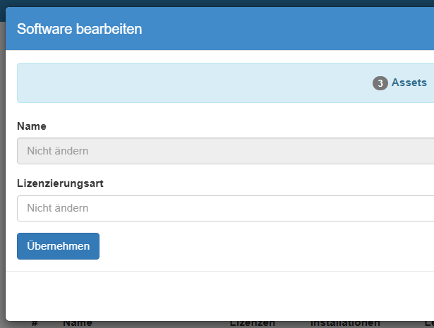 Sammel-Bearbeitung der Software Assets