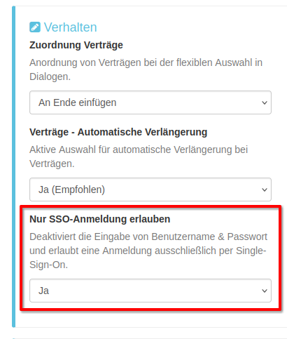 Einstellungsoption zur Aktivierung des SSO-only Logins
