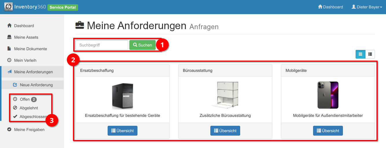 Aufbau des Anforderungs-Bereichs