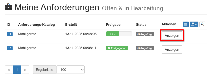 Anzeigen einer Anforderung