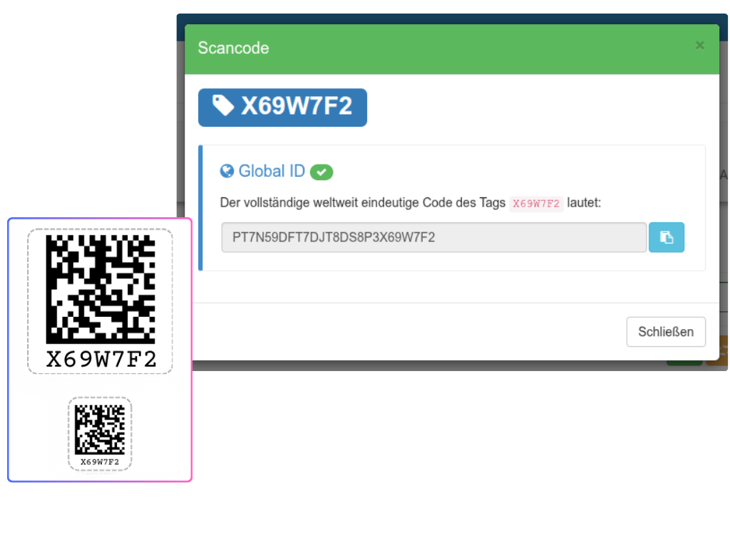 Scan eines Global ID Labels bei der Inventarisierung