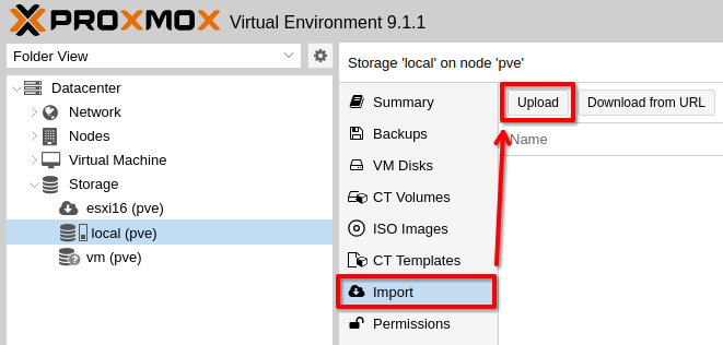Schritt 1 - Upload der Virtuellen Appliance